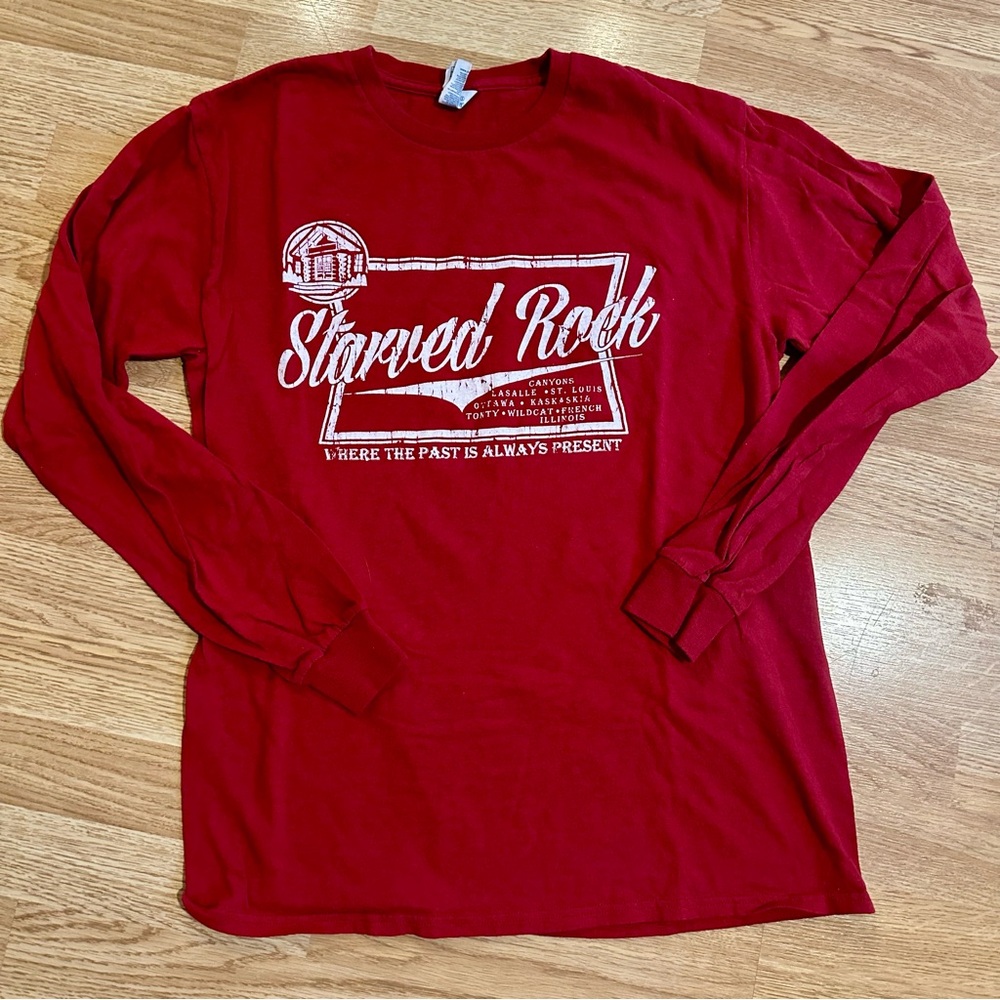 Starved Rock Red Long Sleeve Tee Casual Cotton